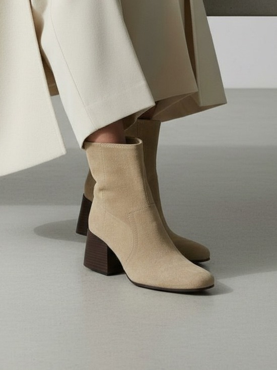 Blondo Shoes - Blondo Salome Waterproof Taupe Suede Block Heel Ankle Boot Sz 8.5 Quiet Luxury